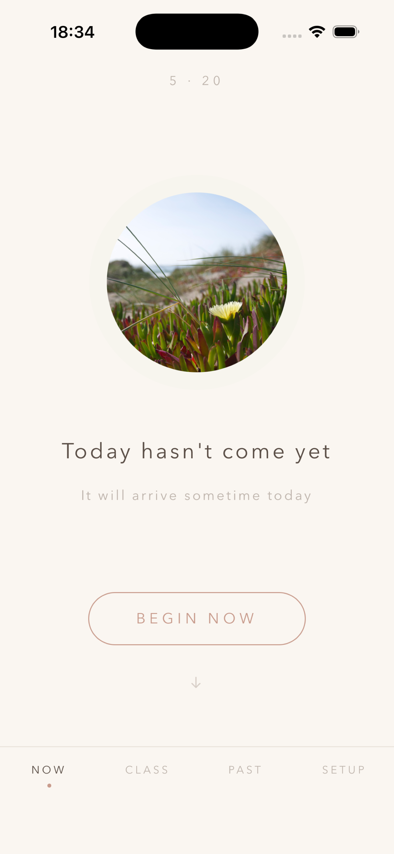 Home screen, today is not yet recorded